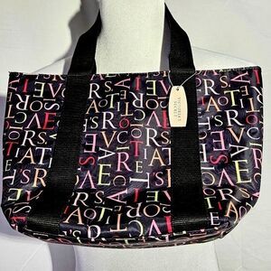 Victoria's Secret Vintage Y2K Black Bold Letters Lined Open Top Tote Bag